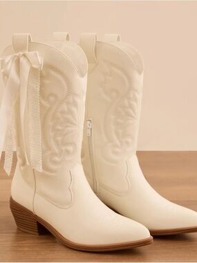 Altar'd State Cream Western Ribbon Ankle Boots